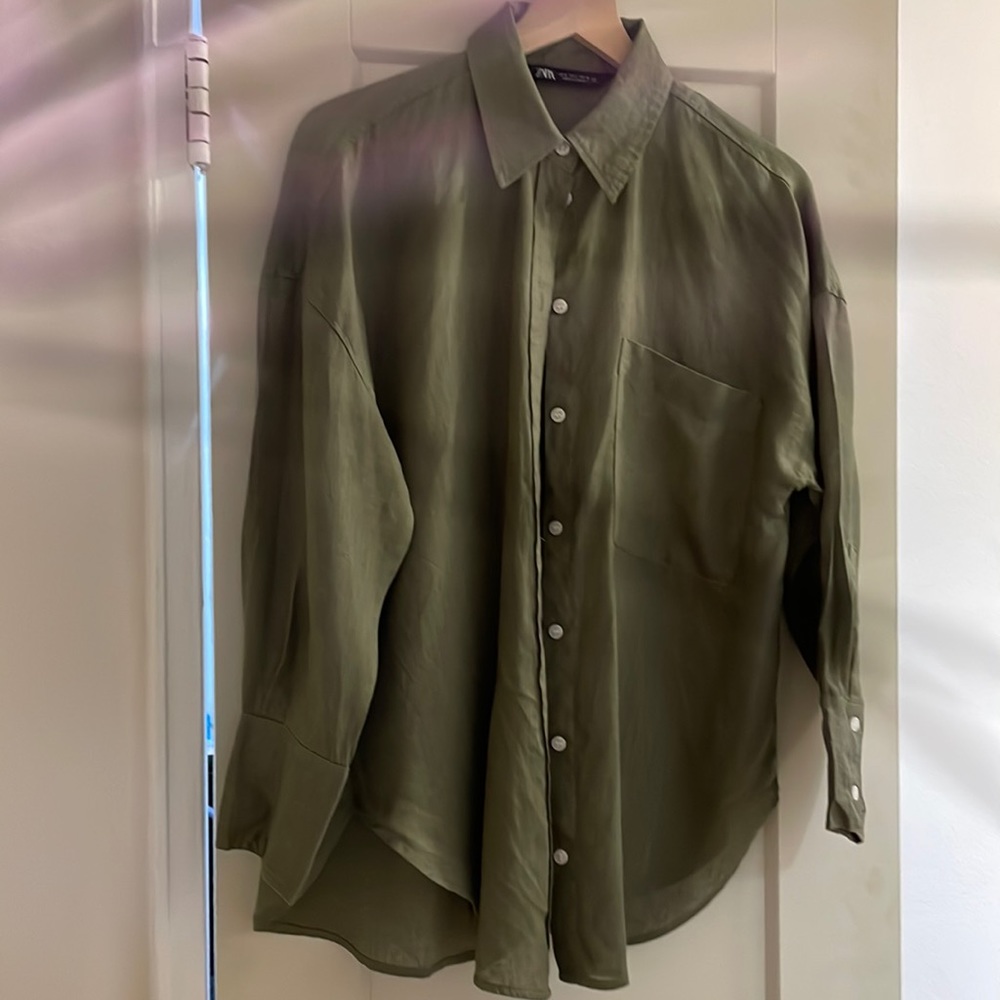 Linen khaki shirt ZARA size Small loose style